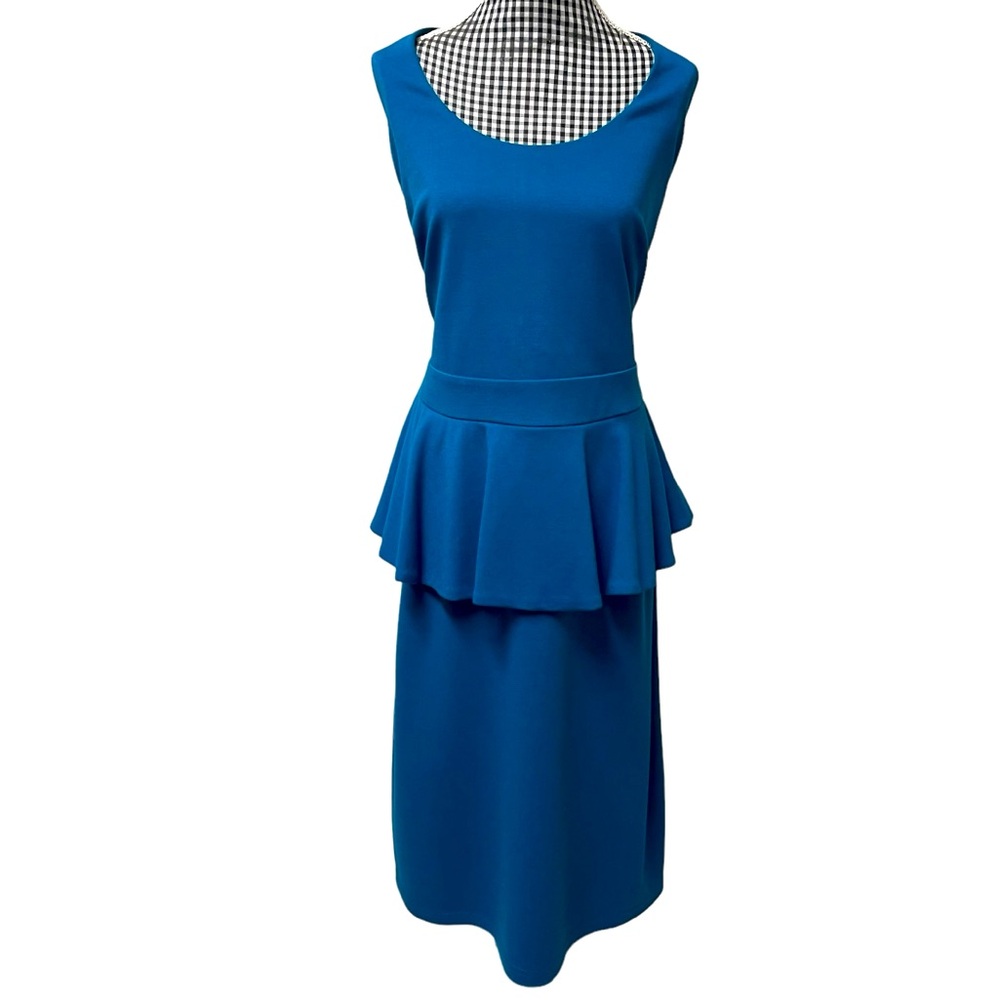 City Chic Trendy Teal Blue Sleeveless Scoop Neck Peplum Bodycon Dress Size 14